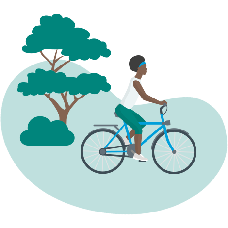 Illustration of woman cycling outdoors as exercise while on dialysis