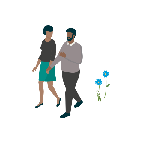 Illustration of couple holding hands strolling outdoors
