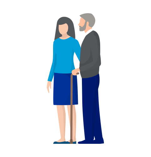 Illustration of a woman walking with an older man holding a cane