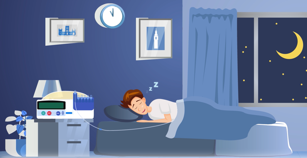 Cartoon image of man undergoing APD therapy