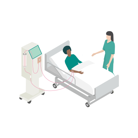 Illustration of a patient participating in in-centre haemodialysis