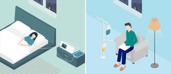 Illustration of patients having peritoneal dialysis in their homes