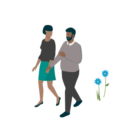 Illustration of couple holding hands strolling outdoors