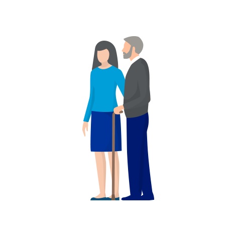 Illustration of woman supporting older man walking with a cane