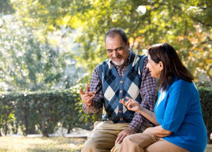 Indian elderly couple conversing about dialysis