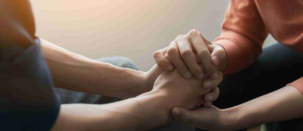Holding hand for emotional support about dialysis